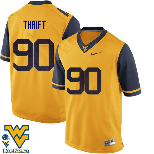 NCAA Men's Brenon Thrift West Virginia Mountaineers Gold #90 Nike Stitched Football College Authentic Jersey MJ23B07VO
